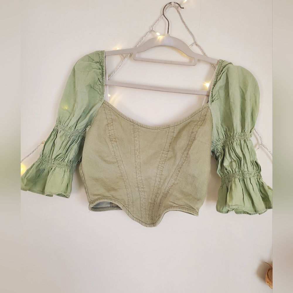 Green Puff Sleeve Corset Top Womens Small URBAN OUTFITTERS